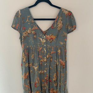 V-Neck Floral Dress - knee length